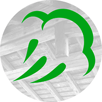 tetto con travi in legno e icona calore pro