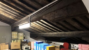 Uno dei soffitti del sottotetto dell'Archivio Soffitto in legno
